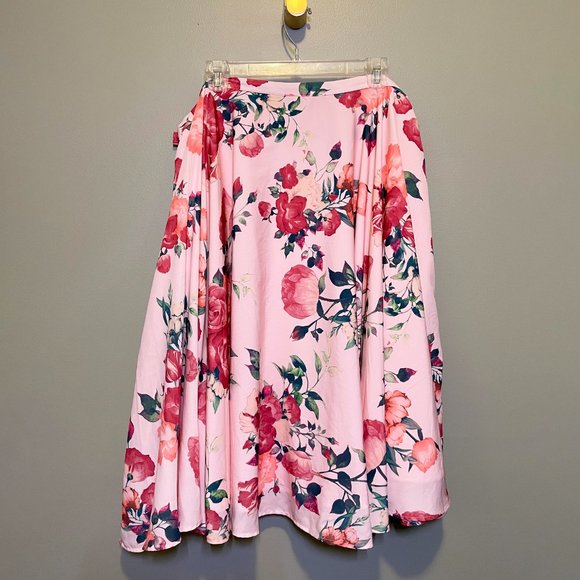 Modcloth Floral A-Line Skirt - Pink and Red - Picture 3 of 11